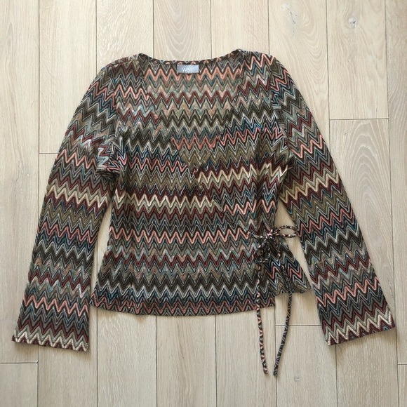Wallis Tops - Wallis Faux Wrap Crochet Style Flare Long Sleeve Top Size 14